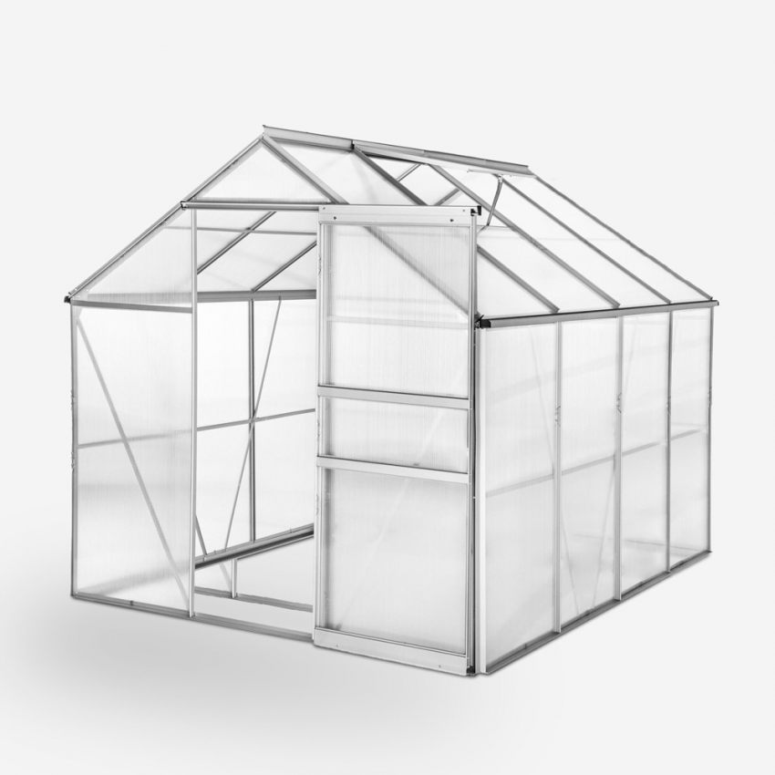 Tuinkas in aluminium en polycarbonaat met deur en raam 183x245x205 cm Laelia Aanbieding Tuinkas in aluminium en polycarbonaat met deur en raam 183x245x205 cm Laelia Aanbieding