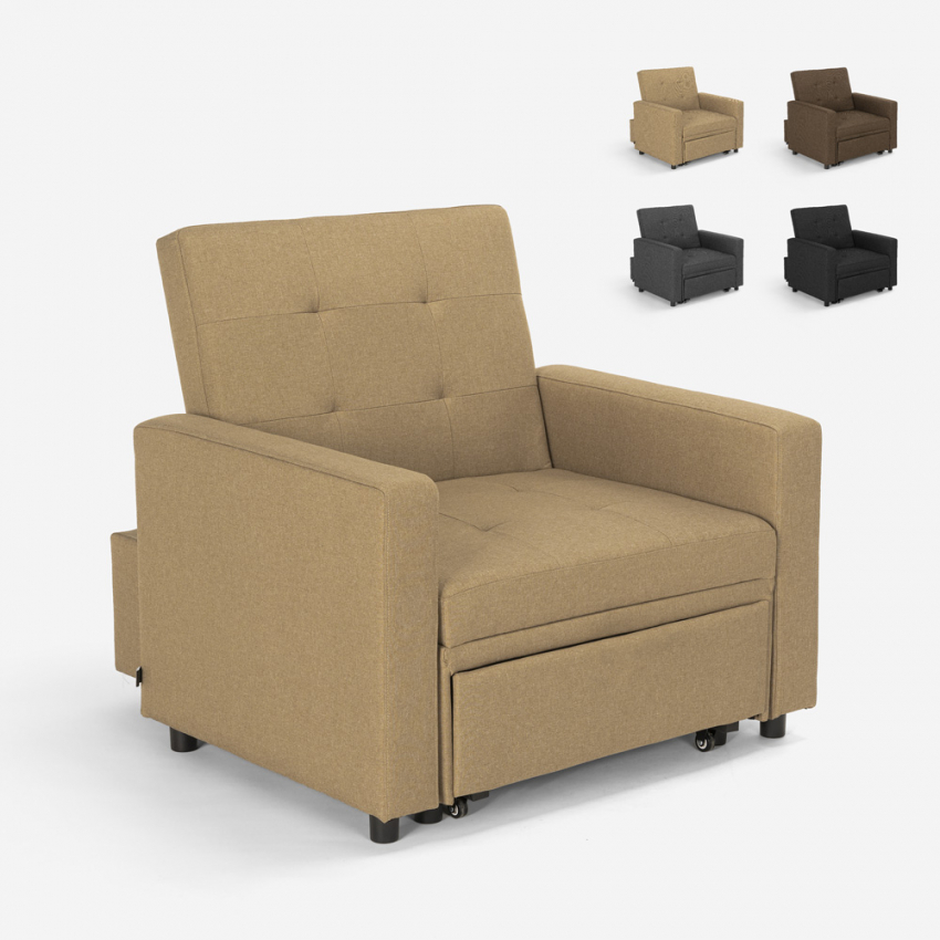 Eenpersoons fauteuil bed met armleuningen modern design ruimtebespaarder BROOKE Aanbod