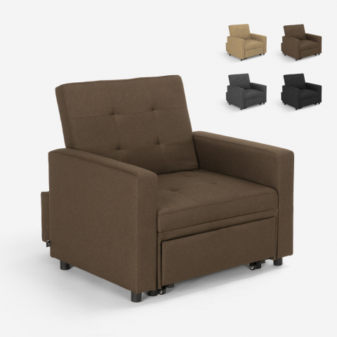 Eenpersoons fauteuil bed met armleuningen modern design ruimtebespaarder BROOKE