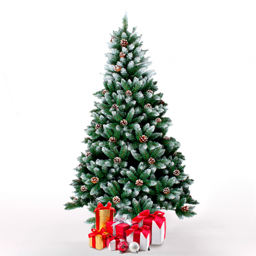 Groene PVC kunstkerstboom 210 cm met sneeuwdecoraties Tampere Aanbieding Groene PVC kunstkerstboom 210 cm met sneeuwdecoraties Tampere Aanbieding