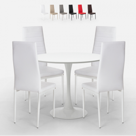 Design tafelset Tulip wit rond 80cm 4 moderne kunstlederen stoelen Vogue