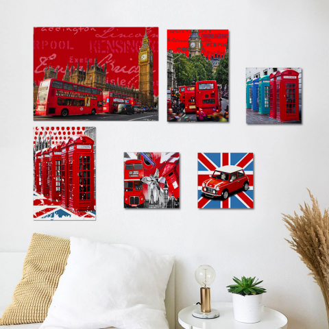 Set van 6 canvas posters Engeland Londen houten frame Queen