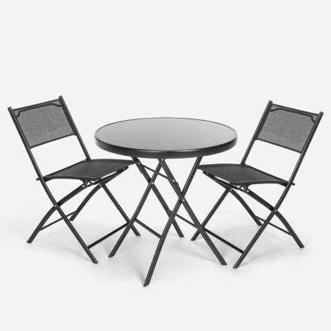 Ronde salontafel set met 2 stoelen voor buiten tuin opvouwbaar modern design BITTER Aanbieding
