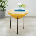 Ronde design outdoor salontafel van glas en geweven draden 50cm Rose Kosten