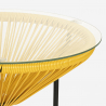 Ronde design outdoor salontafel van glas en geweven draden 50cm Rose 