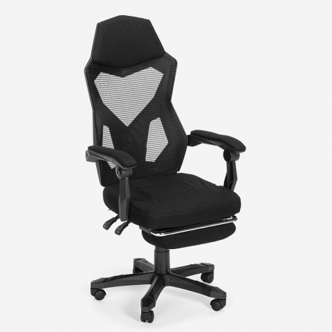 ergonomische ademende gaming buraustoel met futuristisch ontwerp en voetsteun Gordian Plus Dark Aanbieding