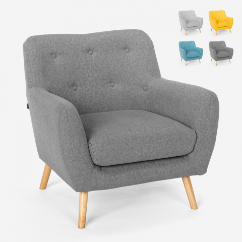 Moderne lounge fauteuil in Scandinavische stijl, hout en stof Modesto