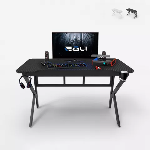 Ergonomisch carbon gaming bureau 120 x 60 cm koptelefoon- en bekerhouders Sportbot 120 Aanbieding