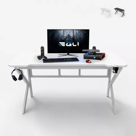 Ergonomisch carbon gaming bureau 160 x 60 cm met koptelefoon- en bekerhouder Sportbot 160 Aanbieding