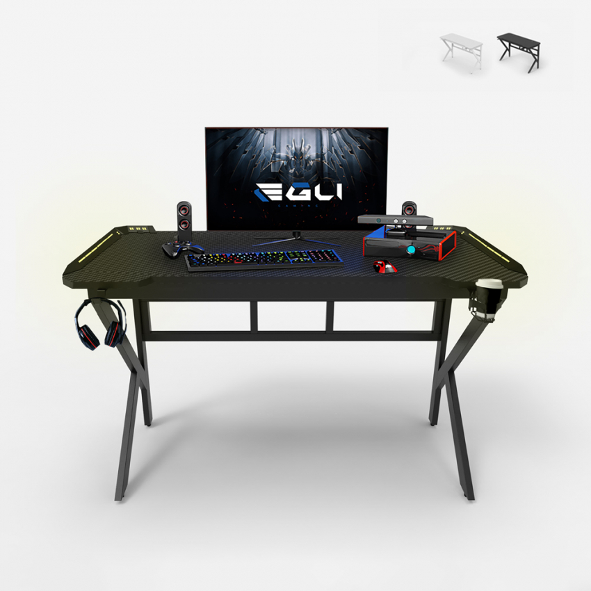 Ergonomisch carbon LED gaming bureau 120 x 60 cm koptelefoon- en bekerhouder Sportbot LED 120 Aanbieding Ergonomisch carbon LED gaming bureau 120 x 60 cm koptelefoon- en bekerhouder Sportbot LED 120 Aanbieding