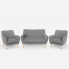 Woonkamerset 2 Scandinavisch design fauteuils en 2-zits bank van hout en stof Cleis Prijs