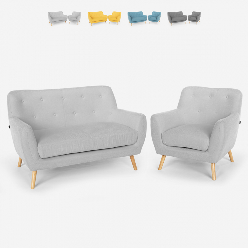 broeden ding Versnel Algot Loungeset fauteuil en 2-zitsbank Scandinavisch design van hout en stof