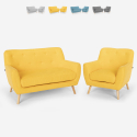 Scandinavisch design 2-zits bank en fauteuil loungeset van hout en stof Algot Voorraad