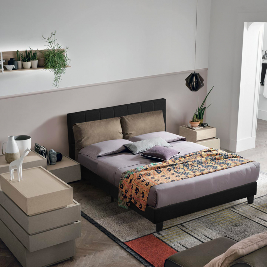 Tweepersoonsbed van stof met lattenbodem 160x190 cm Sion Afmetingen Tweepersoonsbed van stof met lattenbodem 160x190 cm Sion Afmetingen