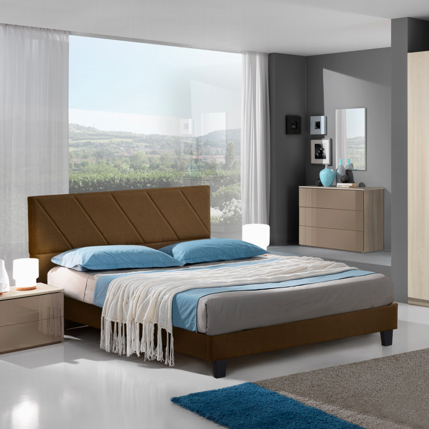 Tweepersoonsbed van stof met lattenbodem 160x190 cm Olten Afmetingen Tweepersoonsbed van stof met lattenbodem 160x190 cm Olten Afmetingen