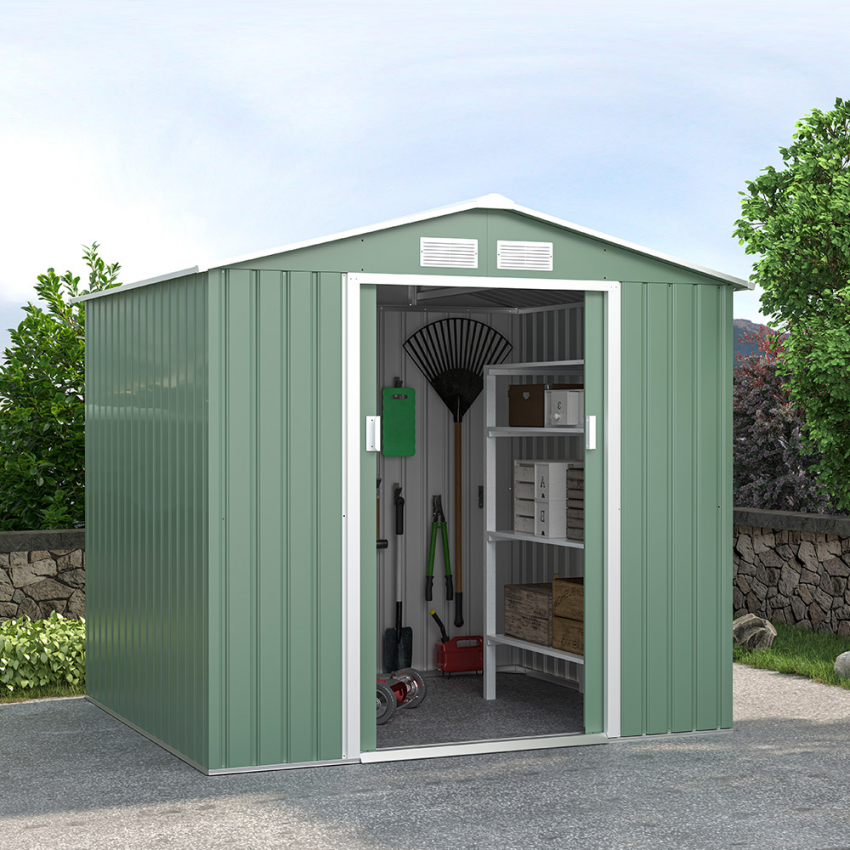 Tuinhuis schuur van gegalvaniseerd plaatstaal 213x191x195 cm St.Moritz NATURE Aanbieding