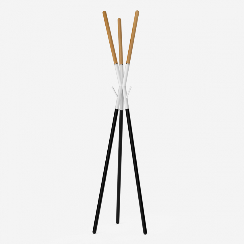 Moderne Scandinavische stijl staande kapstok van hout en metaal Pakart Aanbieding Moderne Scandinavische stijl staande kapstok van hout en metaal Pakart Aanbieding