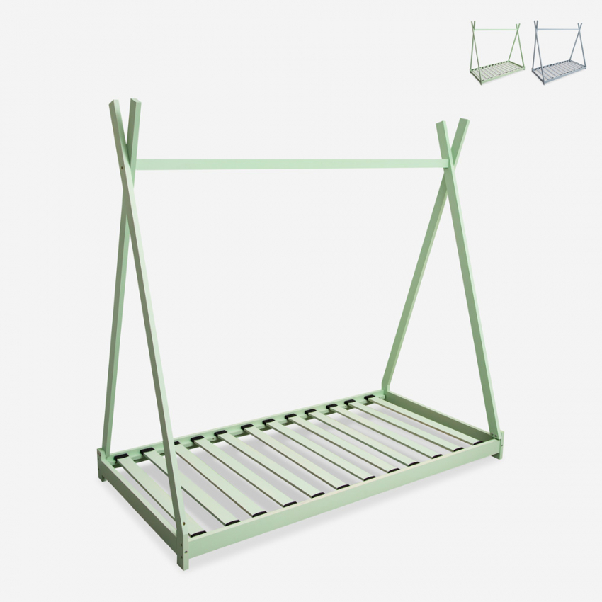 Houten huisvormig Montessori kinderbed Tipee 80x160 cm Kortingen