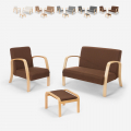 Scandinavische bank in de woonkamer van hout en stof, fauteuil, voetensteun Gyda Aanbieding