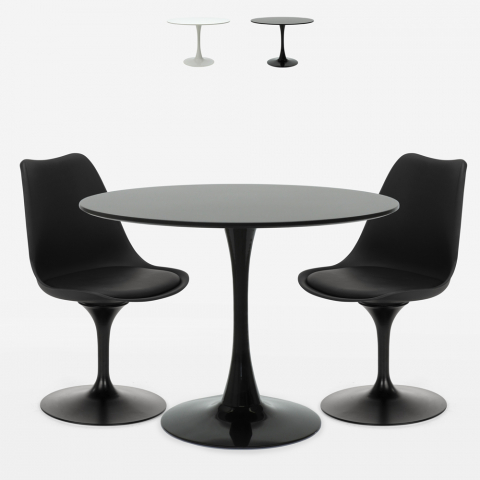 Set van ronde 80cm Tulipan tafel en 2 stoelen in moderne stijl Aanbieding