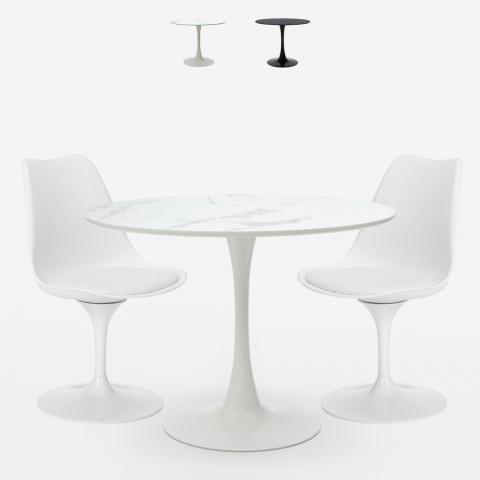 Ronde tafel set 80cm design Tulip marmer effect 2 stoelen modern Rich