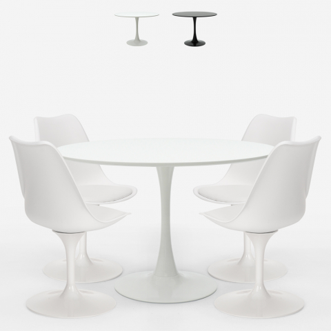 Ronde tafel set 120cm design Tulip 4 stoelen modern Scandinavische stijl Margot