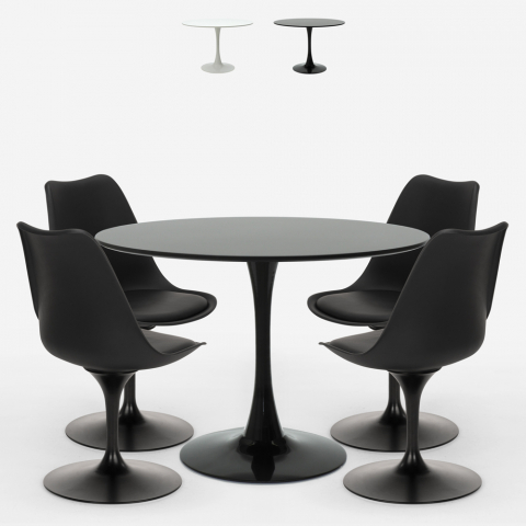 ronde tafel set 100cm 4 stoelen design Tulipan moderne scandinavische stijl ross Aanbieding