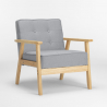 Scandinavische fauteuil vintage stijl in hout en stof met armleuningen Hage 