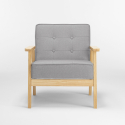 Scandinavische fauteuil vintage stijl in hout en stof met armleuningen Hage 