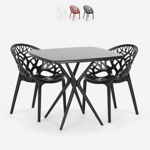 Moai Black vierkant tafel set 70x70cm 2 design stoelen