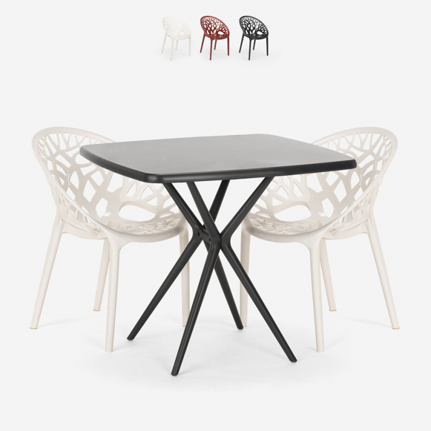 Set met vierkante zwarte tafel 70x70 cm en 2 design stoelen Moai Black Aanbod Set met vierkante zwarte tafel 70x70 cm en 2 design stoelen Moai Black Aanbod