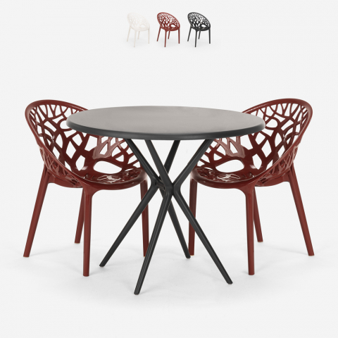 Ronde zwarte tafel set 80cm 2 stoelen design Maze Black