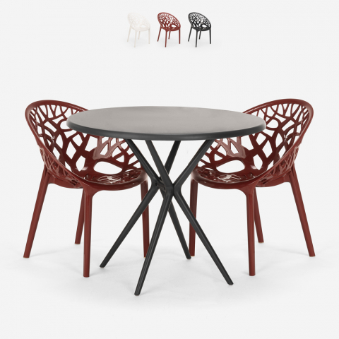Set met ronde zwarte tafel 80 cm 2 design stoelen Maze Black Aanbieding