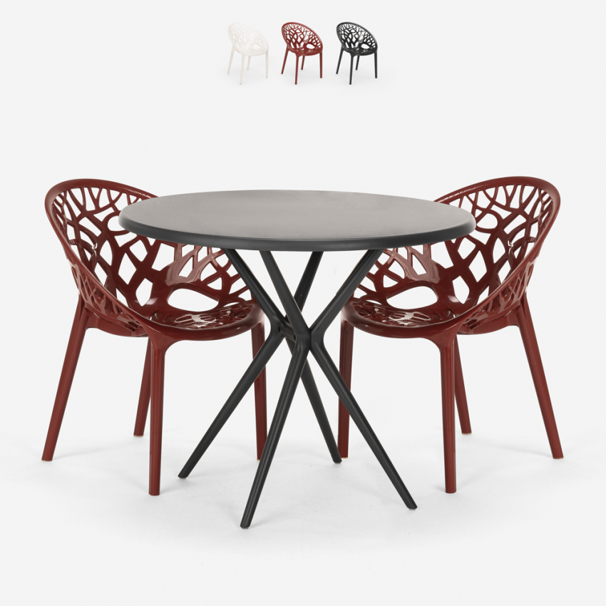Ronde zwarte tafel set 80cm 2 stoelen design Maze Black Aanbieding