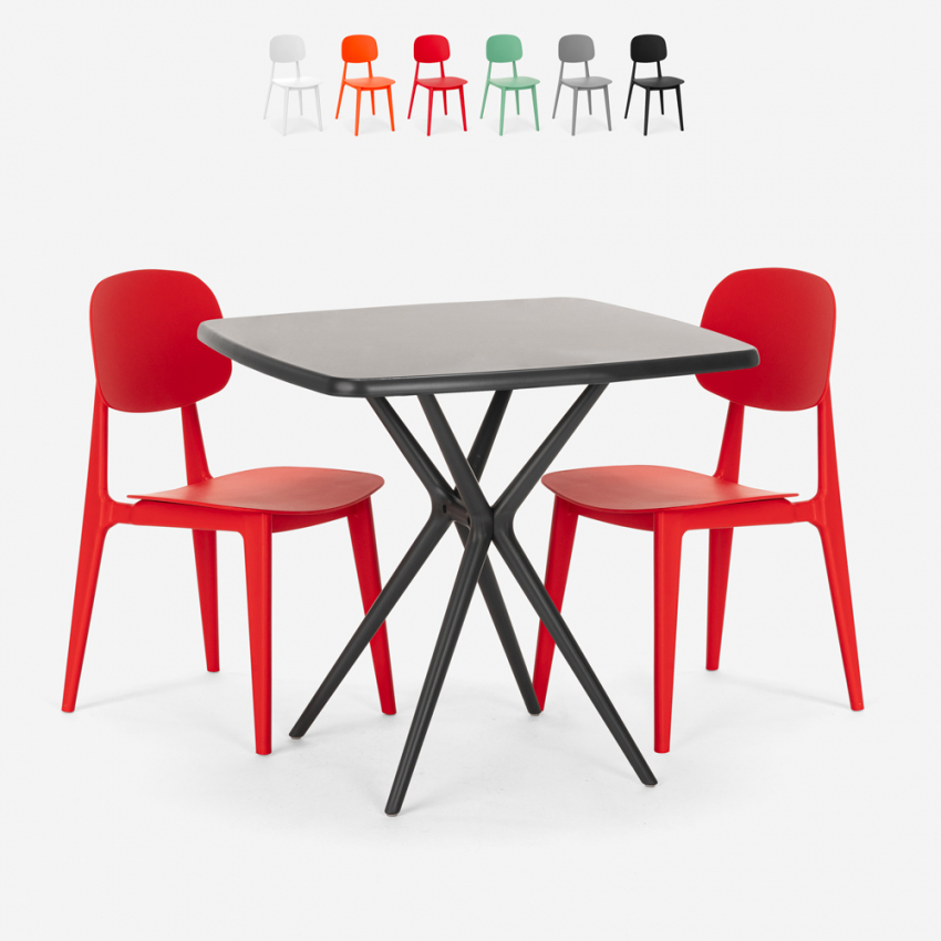 Moderne set met zwarte vierkante tafel 70x70 cm 2 design stoelen Wade Black Kortingen Moderne set met zwarte vierkante tafel 70x70 cm 2 design stoelen Wade Black Kortingen