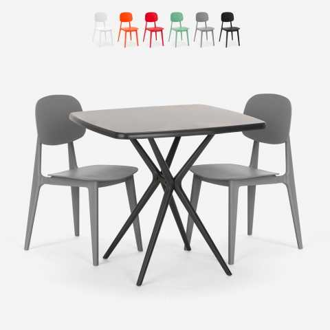 Moderne set met zwarte vierkante tafel 70x70 cm 2 design stoelen Wade Black Aanbieding