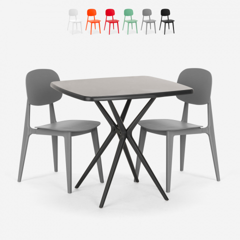 Moderne zwarte vierkante tafel set 70x70cm 2 stoelen design Wade Black Aanbieding
