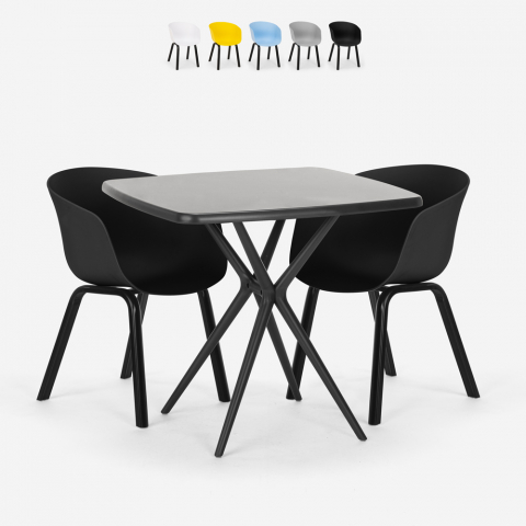 Set van 2 design stoelen en zwarte vierkante tafel 70x70 cm Navan Black Aanbieding