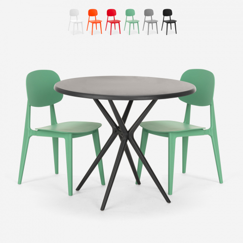 Ronde tafel set 80cm zwart 2 stoelen design Berel Black