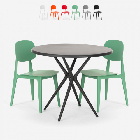 Set met ronde zwarte tafel 80 cm en 2 design stoelen Berel Black Aanbieding