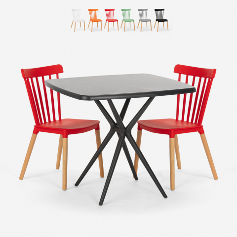 Set van 2 moderne design stoelen en vierkant tafel 70x70cm Roslin Black