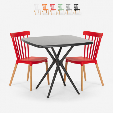 Set van 2 moderne design stoelen en vierkante zwarte tafel 70x70 cm Roslin Black Aanbieding