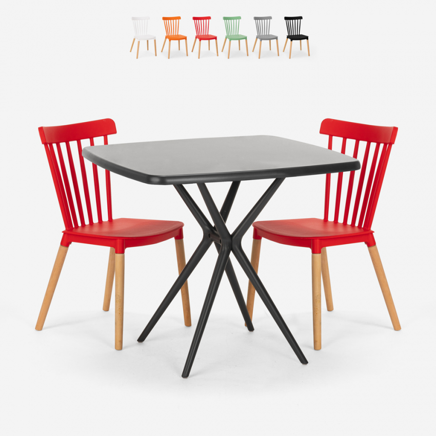 Set van 2 moderne design stoelen en vierkante zwarte tafel 70x70 cm Roslin Black Aanbieding Set van 2 moderne design stoelen en vierkante zwarte tafel 70x70 cm Roslin Black Aanbieding