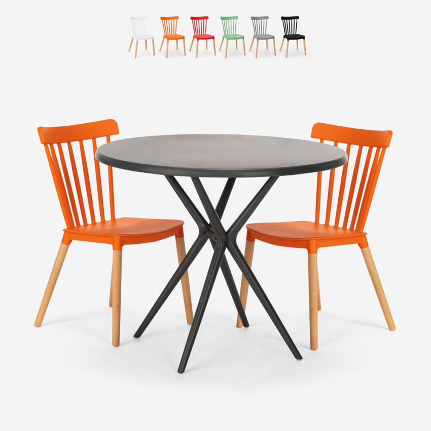 Eskil Black rond design tafel set 80cm 2 stoelen Zwart Korting