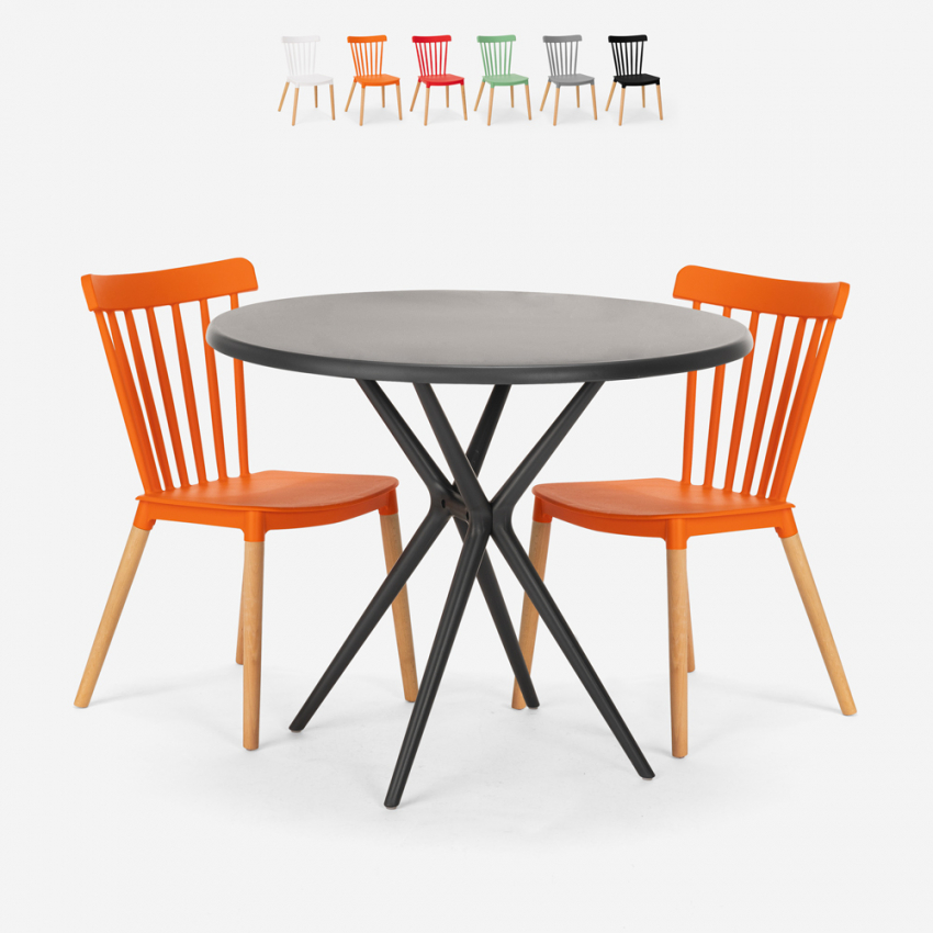Set met ronde zwarte tafel 80 cm en 2 design stoelen Eskil Black Korting Set met ronde zwarte tafel 80 cm en 2 design stoelen Eskil Black Korting