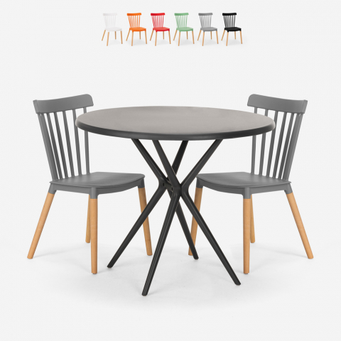 Eskil Black rond design tafel set 80cm 2 stoelen Zwart