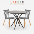  Set met ronde zwarte tafel 80 cm en 2 design stoelen Eskil Black Aanbieding