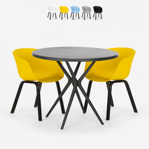 Ronde design tafel set 80cm zwart 2 stoelen Oden Black