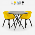 Ronde design tafel set 80cm zwart 2 stoelen Oden Black Aanbieding