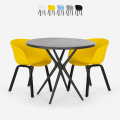 Set met ronde zwarte tafel 80 cm en 2 design stoelen Oden Black Aanbieding